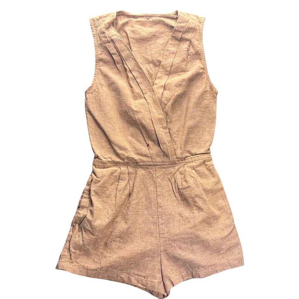 Chico Womens Sleeveless Linen-Blend Wrap Romper S Beige Cambodia